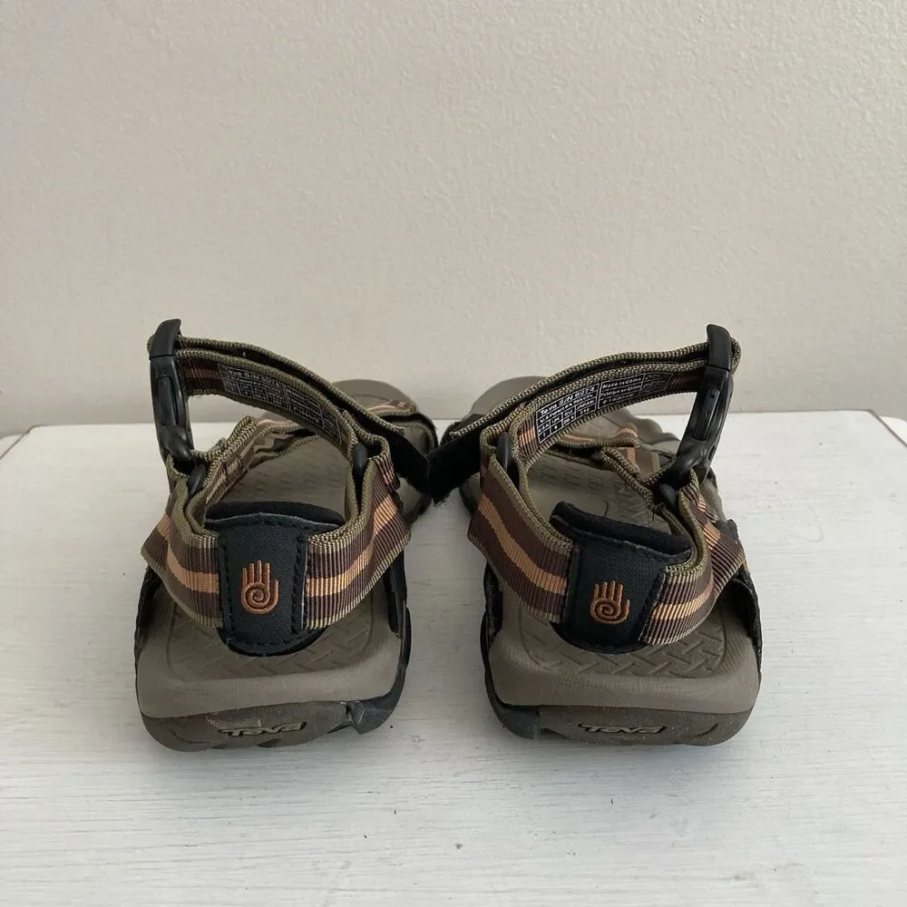 TEVA Mens Volterra Hiking Sports Sandals Brown Orange Striped Comfort Size 7